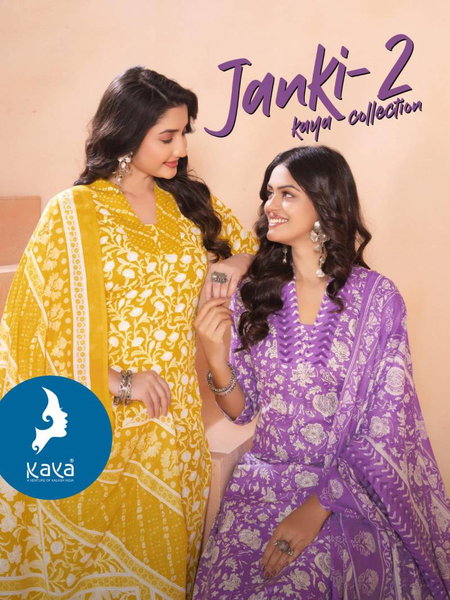 Janki 2 By Kaya Cotton Printed Kurti Pant With Dupatta Bulk Orders In India